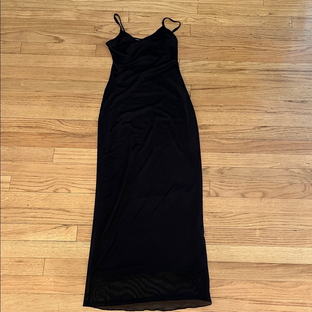 See You Monday Black Slip Maxi Dress with Thin Straps